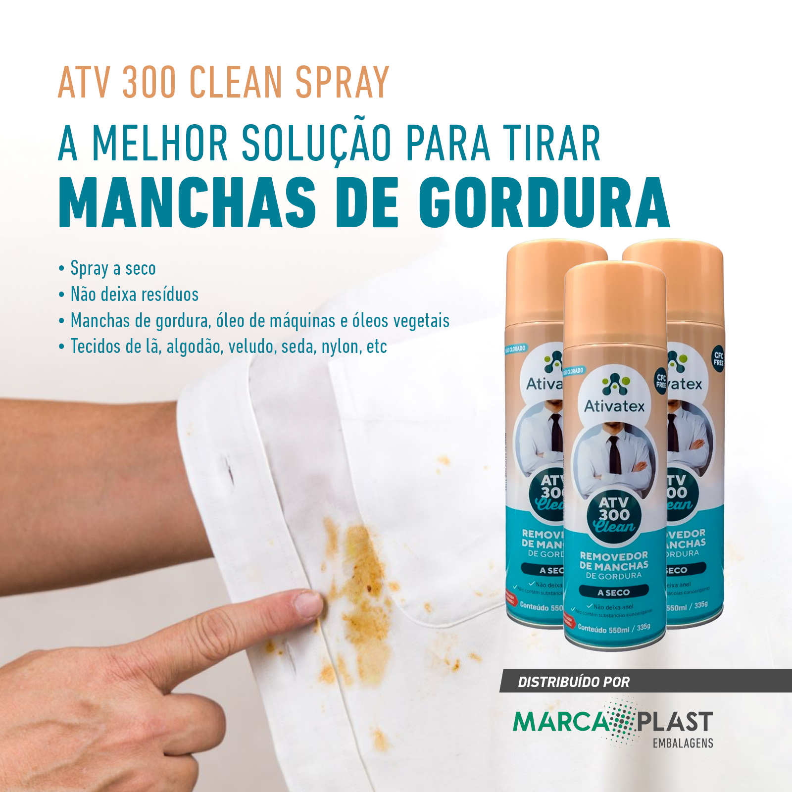 ATV300 Clean - Solução para tirar manchas de óleo e gordura de tecidos